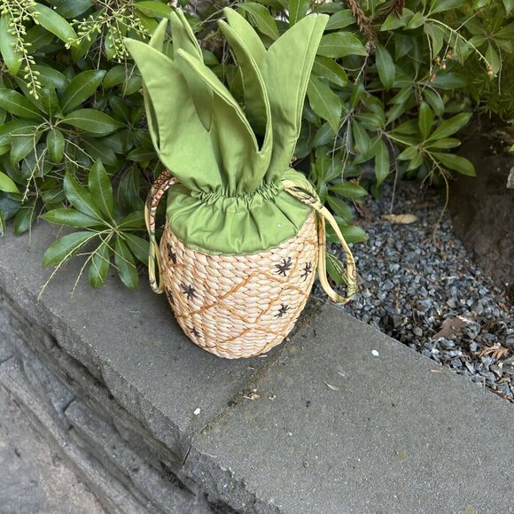 Gymboree Wicker Rattan  Pineapple Drawstring Mini Bag Purse - Picture 9 of 9